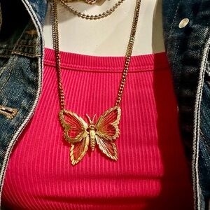 Gold filled 3d butterfly pendant on necklace